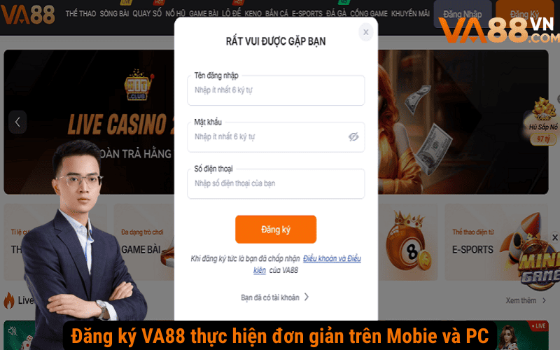 Đăng ký VA88 thực hiện đơn giản trên Mobile và PC