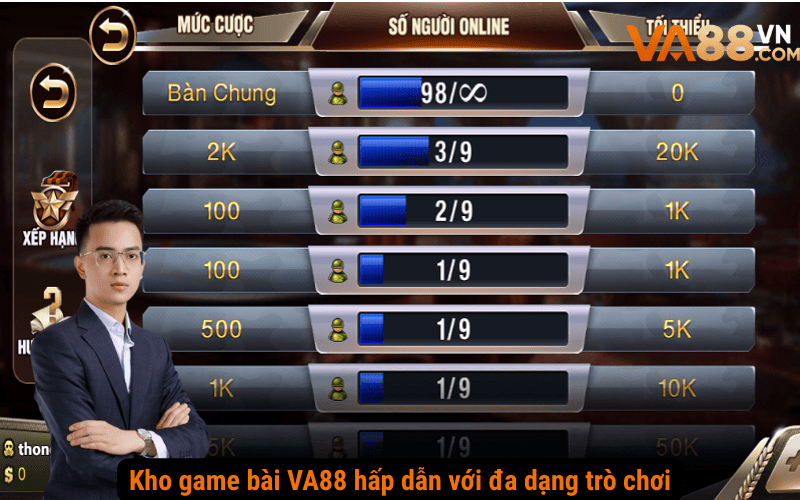 Kho game bài VA88 hấp dẫn với đa dạng trò chơi
