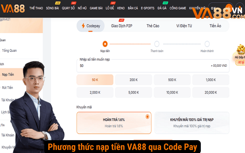Phương thức nạp tiền VA88 qua Code Pay