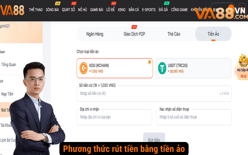 Phương thức rút tiền bằng tiền ảo